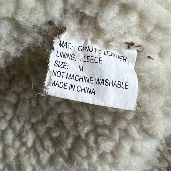 Retro Patchwork Leather Jacket Faux Sherpa Lined Medium - Picture 8 of 14